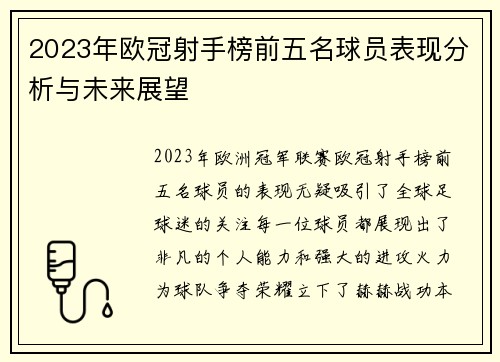 2023年欧冠射手榜前五名球员表现分析与未来展望